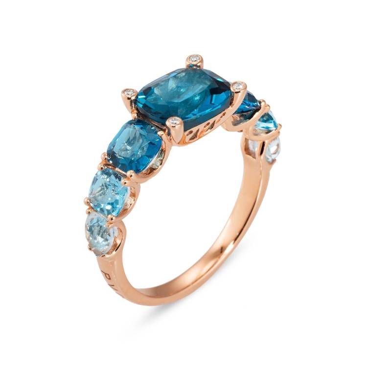Ponte Vecchio Iris 18ct Rose Gold 6.60ct Blue Topaz Diamond Ring