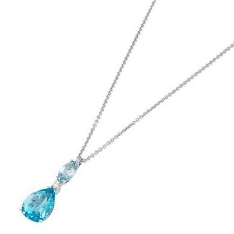 Ponte Vecchio Iris 18ct White Gold 2.30ct Sky Topaz Diamond Necklace