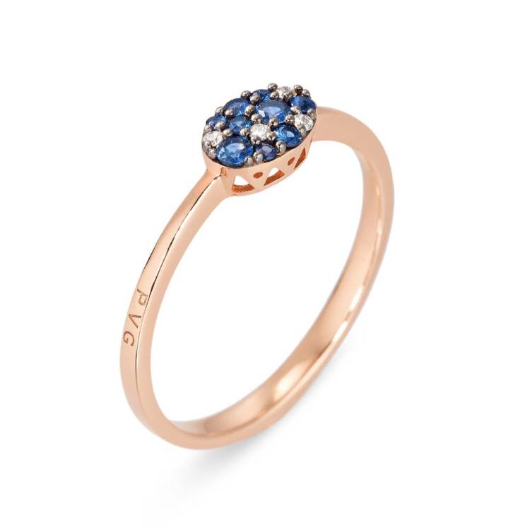 Ponte Vecchio Pitti 18ct Rose Gold 0.15ct Sapphire Diamond Oval Ring - P