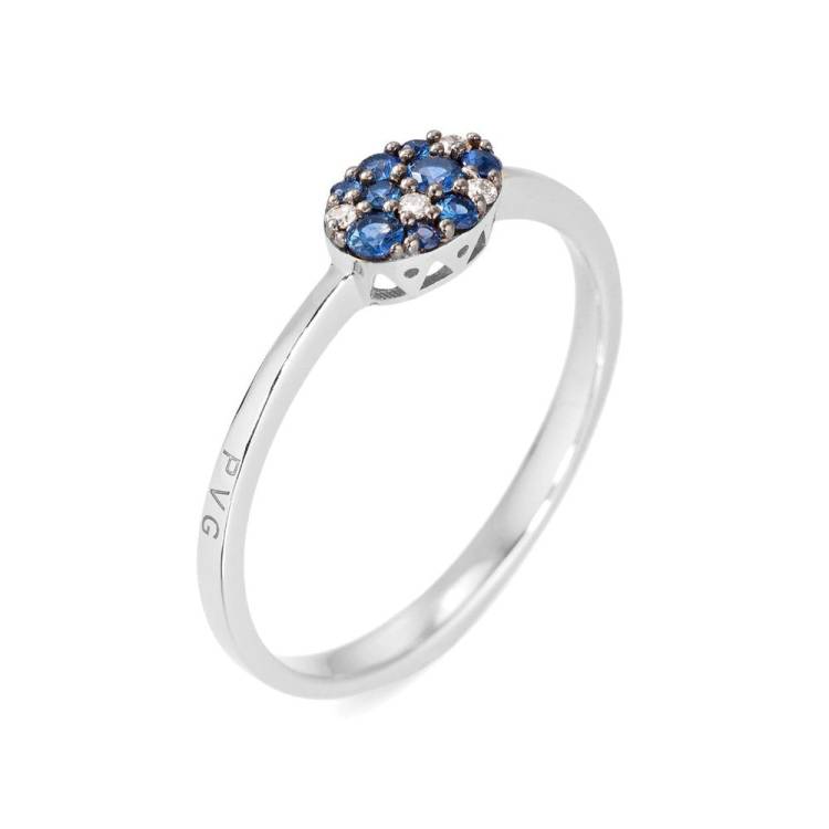 Ponte Vecchio Pitti 18ct White Gold 0.15ct Sapphire Diamond Oval Ring - L