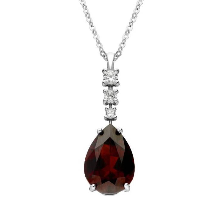 Ponte Vecchio Signoria 18ct White Gold 2.40ct Garnet Diamond Pear Cut Necklace D - White Gold