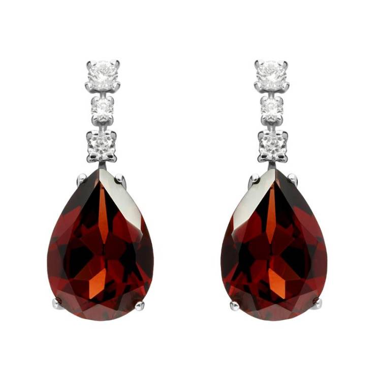 Ponte Vecchio Signoria 18ct White Gold 4.80ct Garnet Diamond Drop Earrings D - White Gold