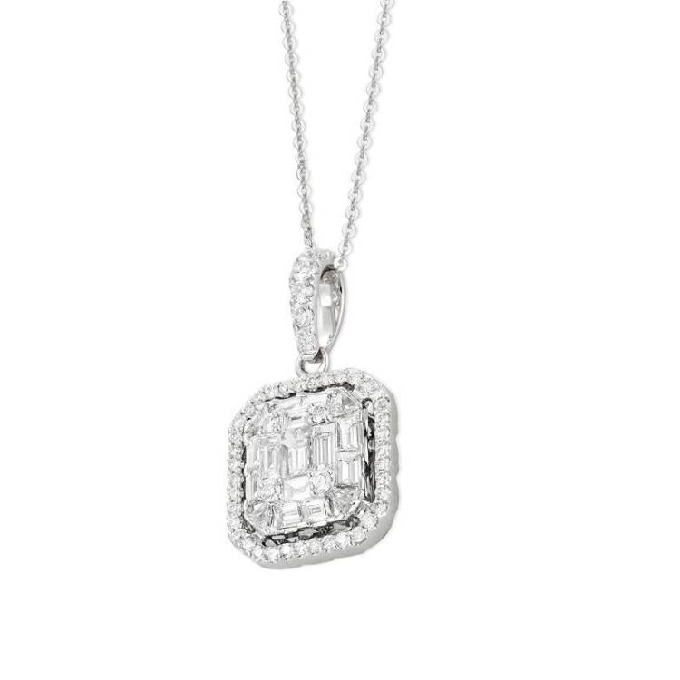 Ponte Vecchio Benvenuto 18ct White Gold 1.07ct Diamond Cluster Necklace - White Gold