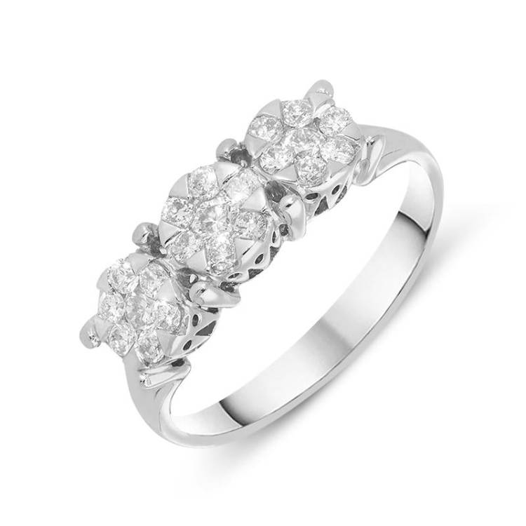 Ponte Vecchio Artemide 18ct White Gold 0.50ct Diamond Cluster Trilogy Ring D - N
