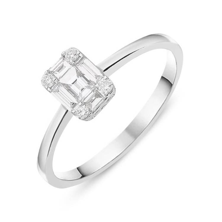 Ponte Vecchio Benvenuto 18ct White Gold 0.36ct Diamond Baguette Cluster Ring D - O