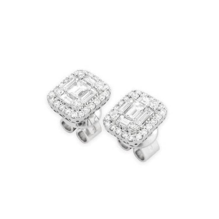 Ponte Vecchio Benvenuto 18ct White Gold 0.81ct Diamond Cluster Earrings - White Gold