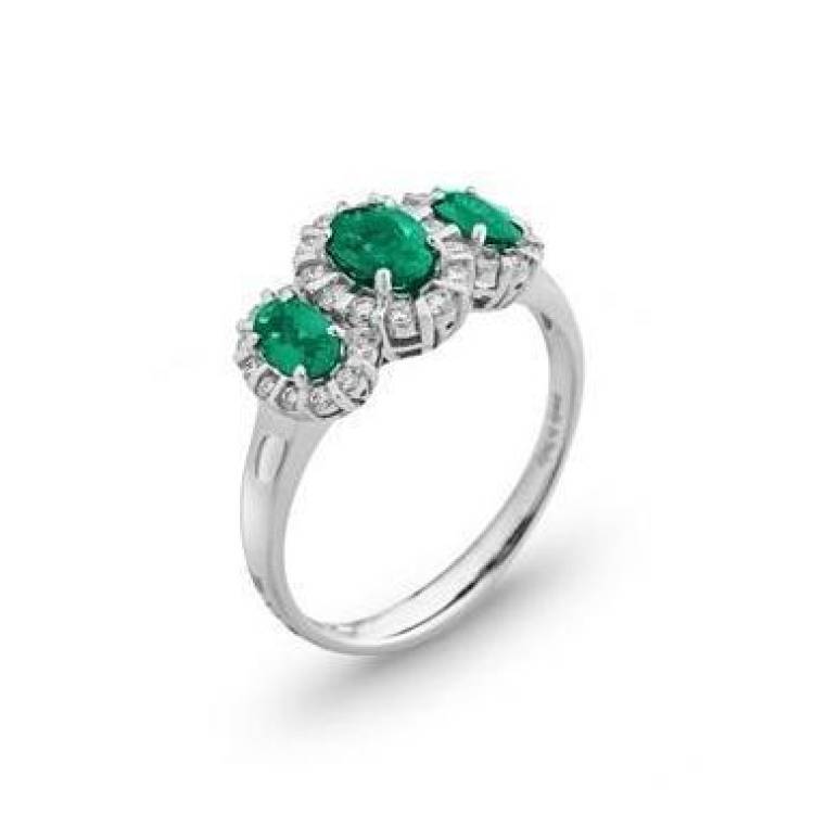 Ponte Vecchio Eternity 18ct White Gold 1.00ct Emerald Diamond Oval Cluster Ring - White Gold