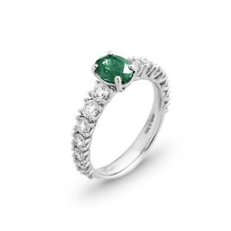 Ponte Vecchio Eternity 18ct White Gold 1.00ct Emerald Diamond Oval Cut Ring - White Gold
