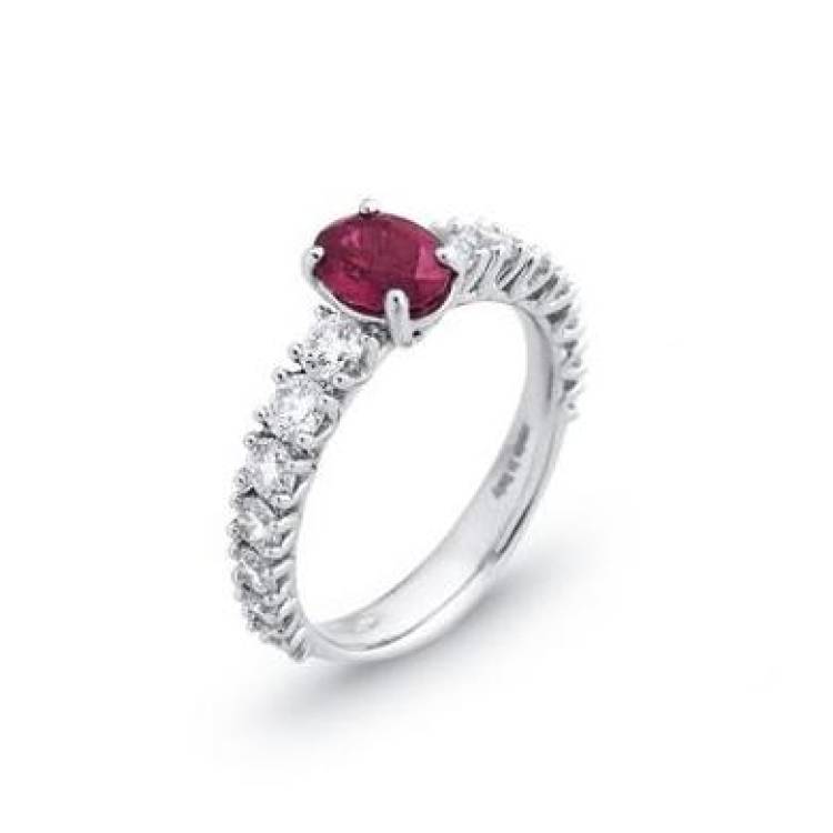 Ponte Vecchio Eternity 18ct White Gold 1.00ct Ruby Diamond Oval Cut Ring - White Gold