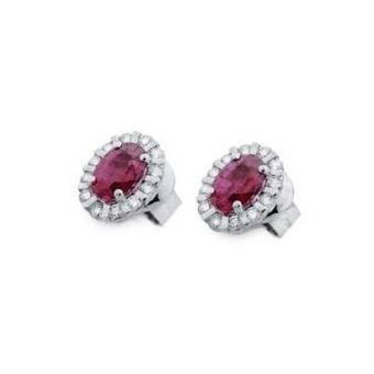 Ponte Vecchio Eternity 18ct White Gold 1.40ct Ruby Diamond Cluster Earrings - White Gold