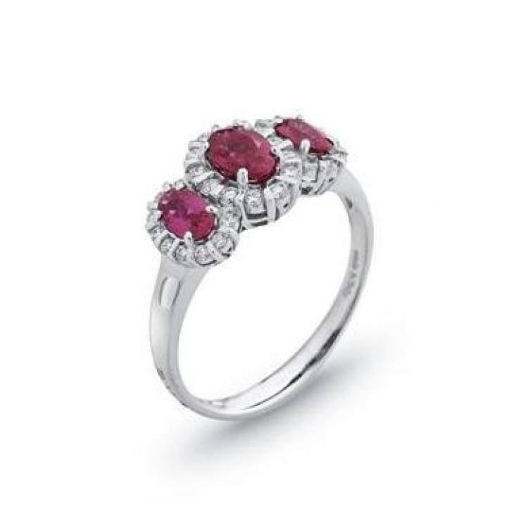 Ponte Vecchio Eternity 18ct White Gold 1.40ct Ruby Diamond Oval Cluster Ring - White Gold