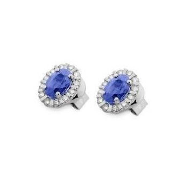 Ponte Vecchio Eternity 18ct White Gold 1.40ct Sapphire Diamond Cluster Earrings - White Gold