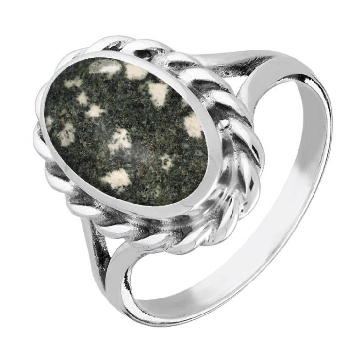 Sterling Silver Preseli Bluestone Heavy Oval Rope Edge Ring - Option1 Value