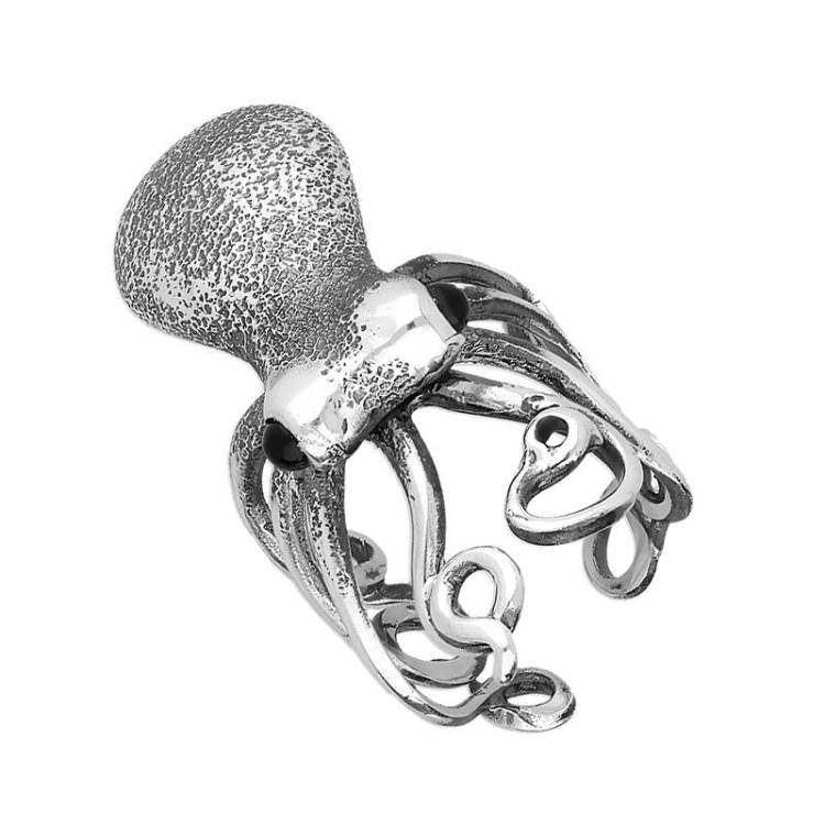 Sterling Silver Whitby Jet Octopus Ring - Option1 Value Silver