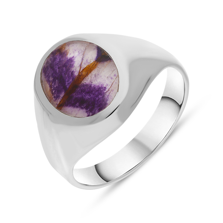 Sterling Silver Blue John Medium Oval Signet Ring - Silver