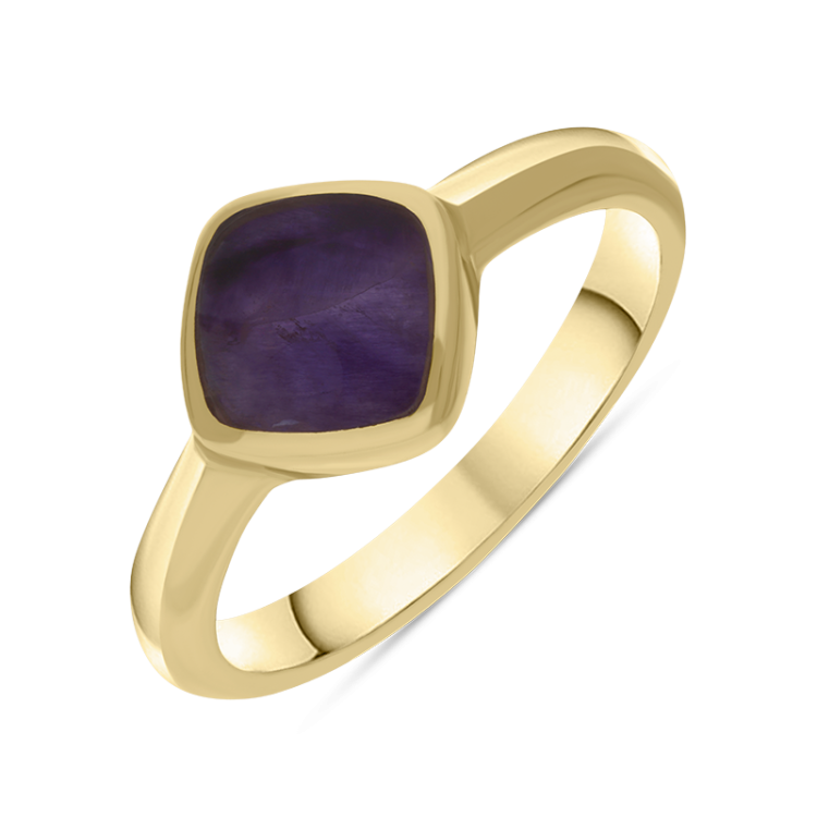 9ct Yellow Gold Blue John Cushion Ring - Yellow Gold