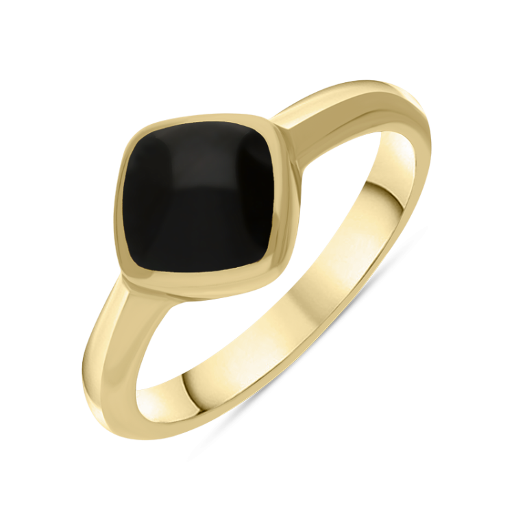 9ct Yellow Gold Whitby Jet Cushion Ring - Yellow Gold
