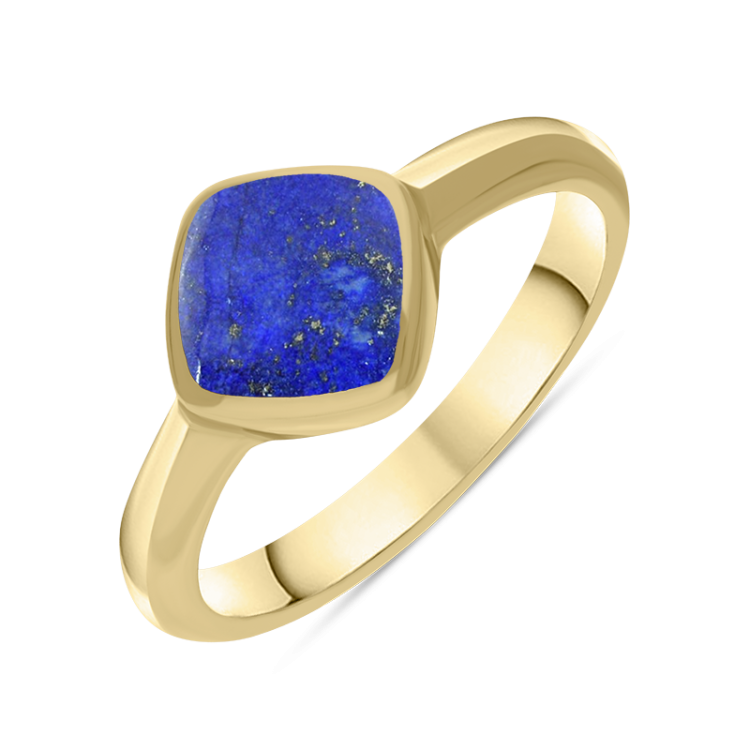 9ct Yellow Gold Lapis Lazuli Cushion Ring - Yellow Gold