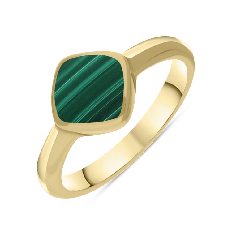 9ct Yellow Gold Malachite Cushion Ring - Yellow Gold