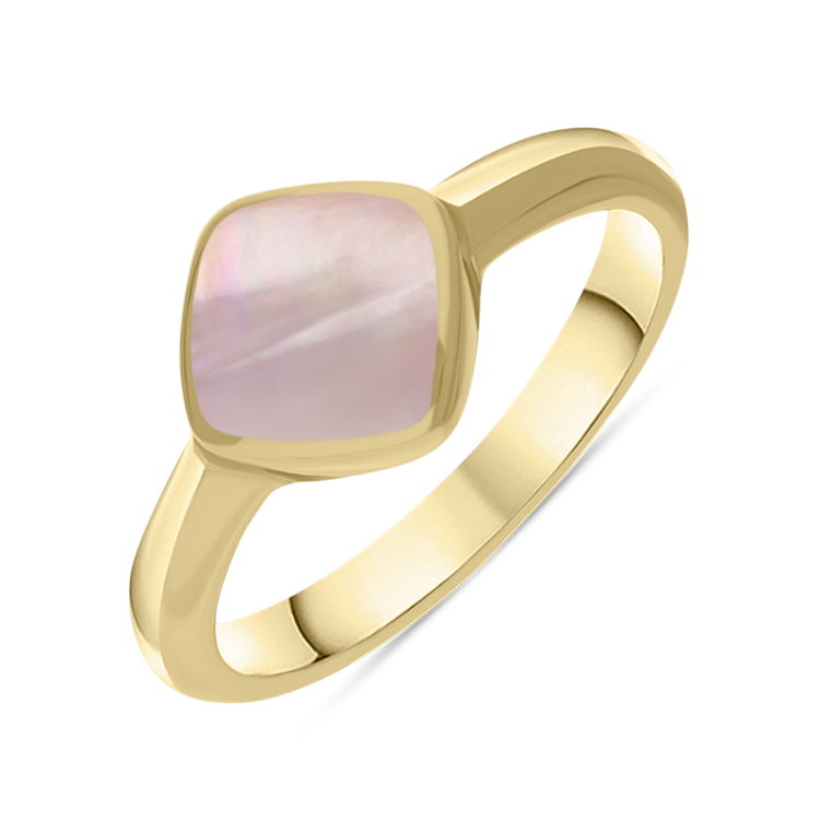 9ct Yellow Gold Pink Mother of Pearl Cushion Ring - Yellow Gold