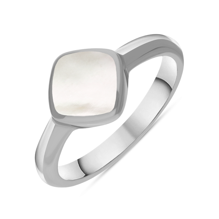 Sterling Silver Mother of Pearl Cushion Ring - Silver