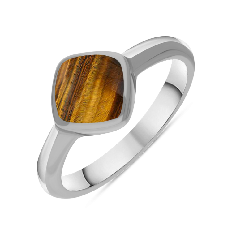 Sterling Silver Tigers Eye Cushion Ring - Silver