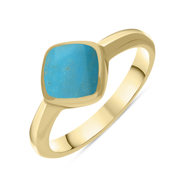 9ct Yellow Gold Turquoise Cushion Ring - Yellow Gold
