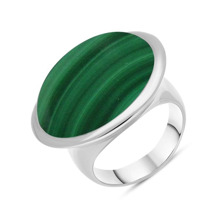 Sterling Silver Malachite Wide Oval Flow Ring D