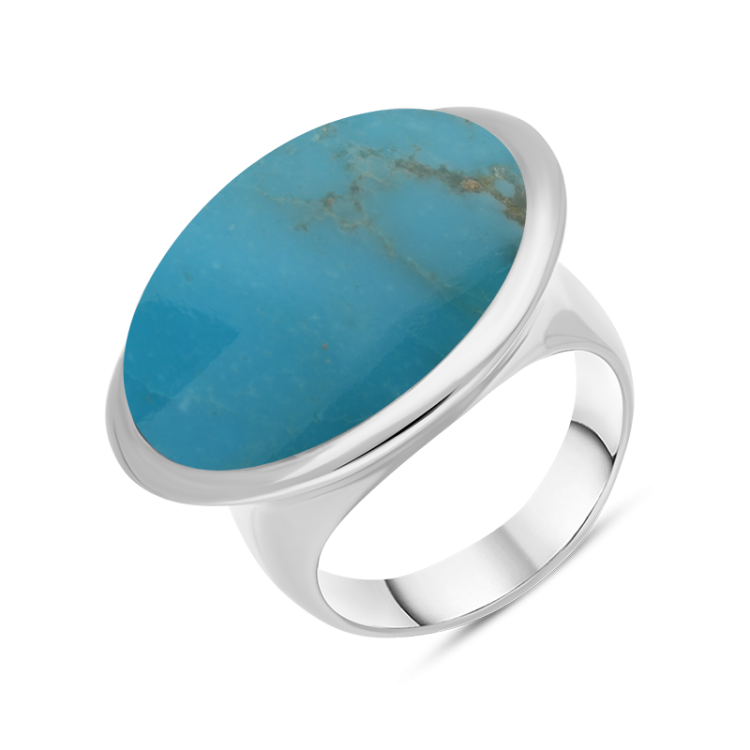Sterling Silver Turquoise Wide Oval Flow Ring D