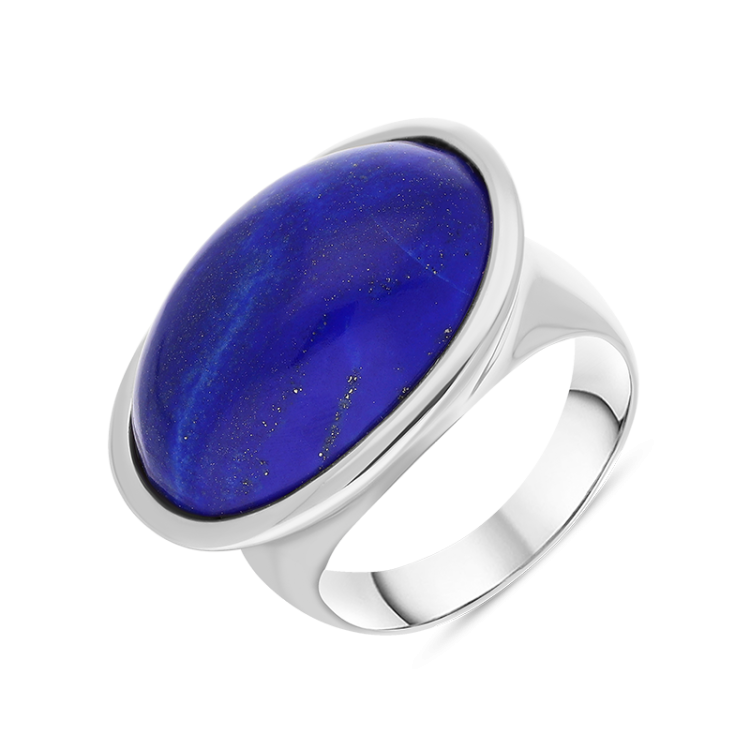 Sterling Silver Lapis Lazuli Wide Oval Chunky Ring D