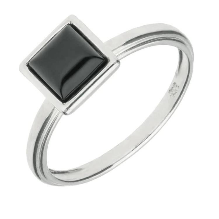 Sterling Silver Whitby Jet Square Plain Stacking Ring