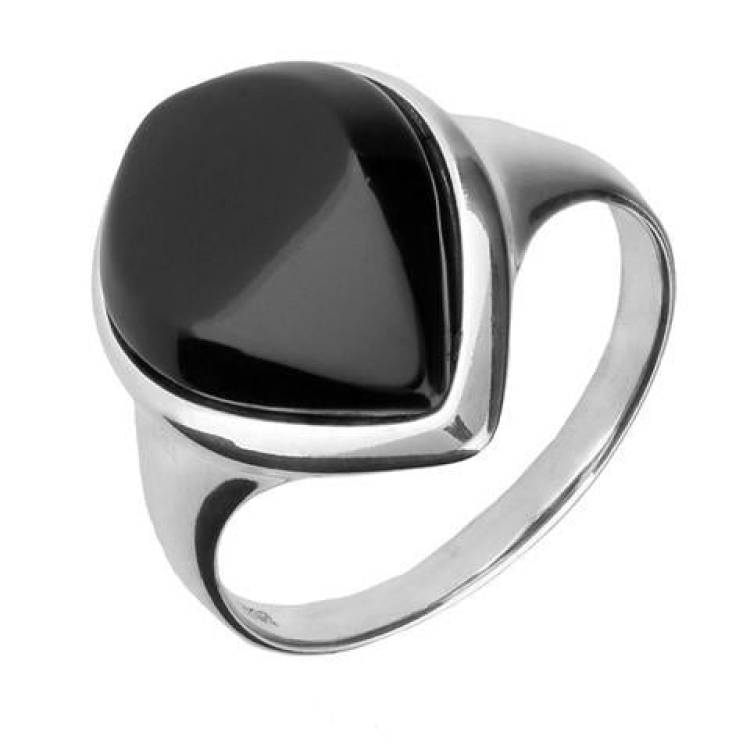 Sterling Silver Whitby Jet Wide Pear Ring - Option1 Value Silver