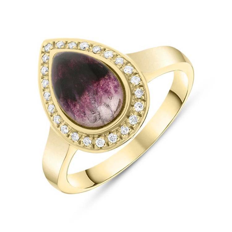 18ct Yellow Gold Blue John 0.13ct Diamond Pear Shaped Ring - O