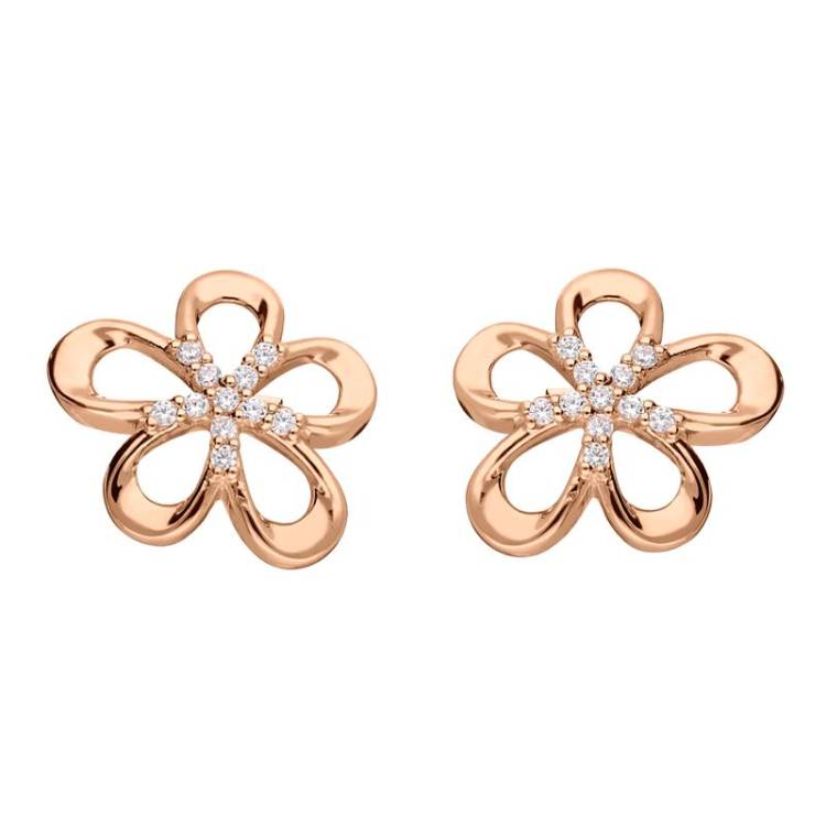 Rose Gold Sterling Silver Plated Five Petal Flower Stud Earrings - Option1 Value Silver