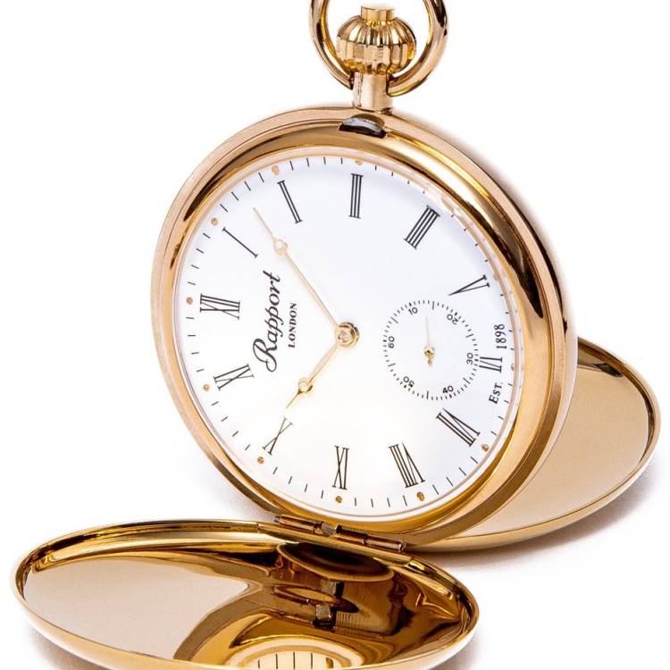 Rapport Pocket Watch Mechanical Double Hunter Gold Plated - White