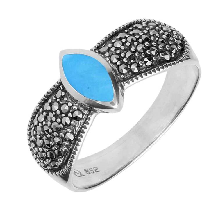 Sterling Silver Turquoise Marcasite Shoulder Ring - Silver