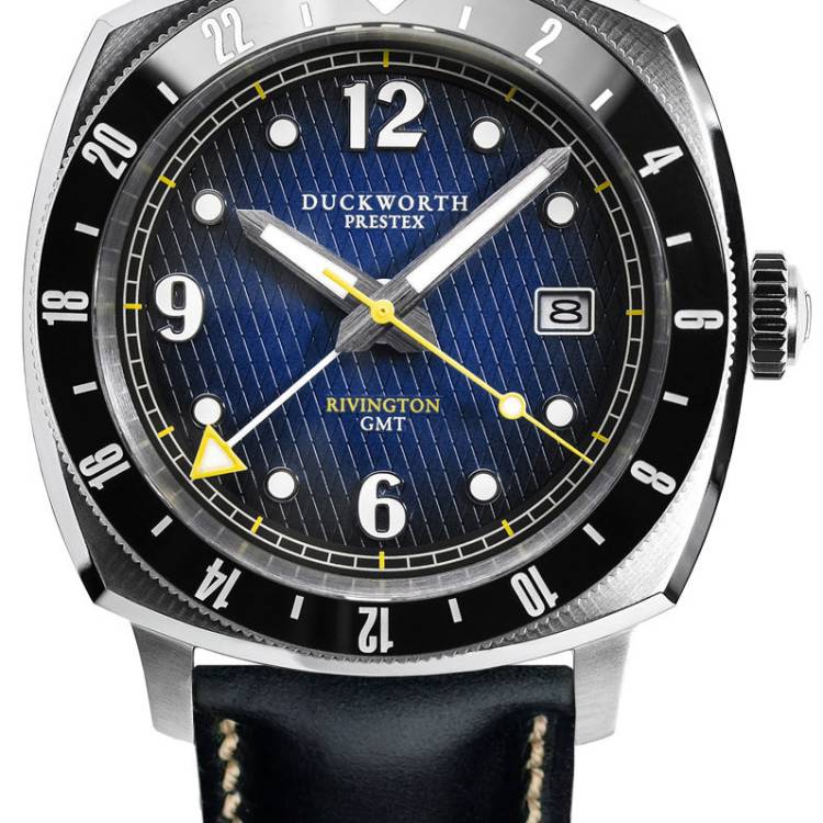Duckworth Prestex Watch Rivington GMT Blue Fume Black Leather