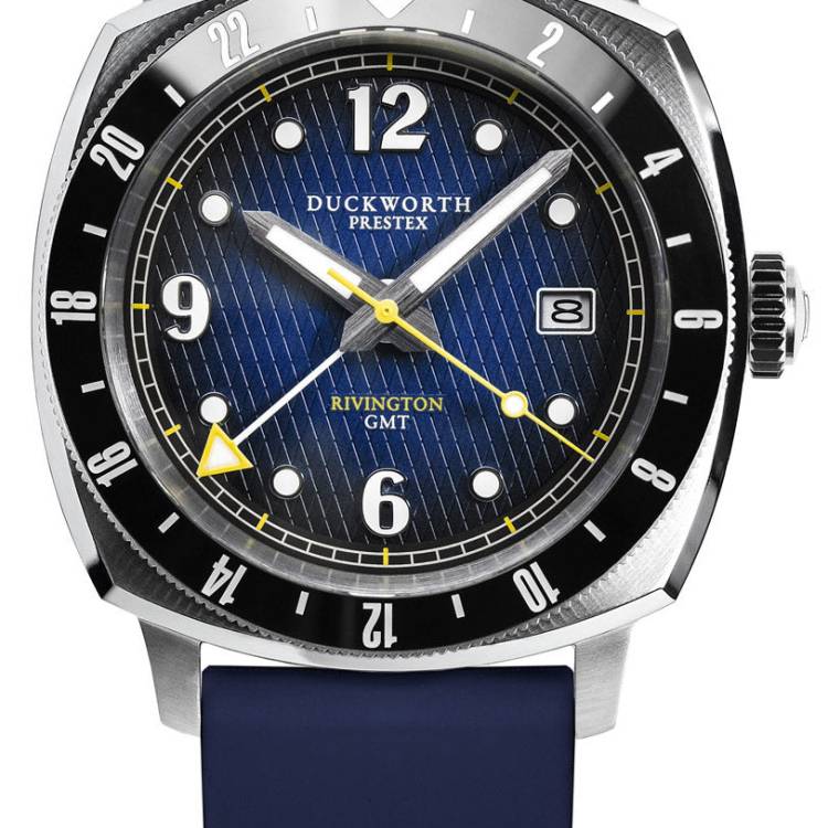 Duckworth Prestex Watch Rivington GMT Blue Fume Blue Rubber
