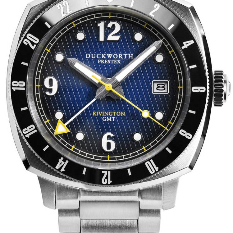 Duckworth Prestex Watch Rivington GMT Blue Fume Steel Bracelet