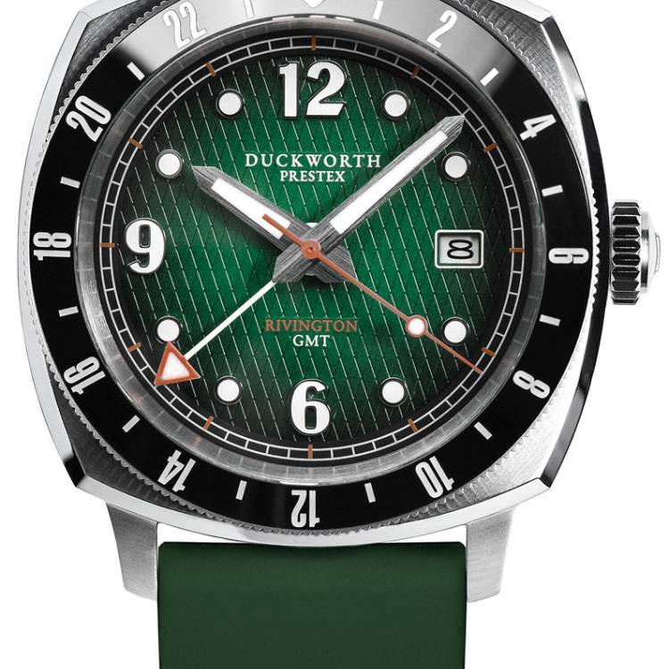Duckworth Prestex Watch Rivington GMT Green Fume Green Rubber