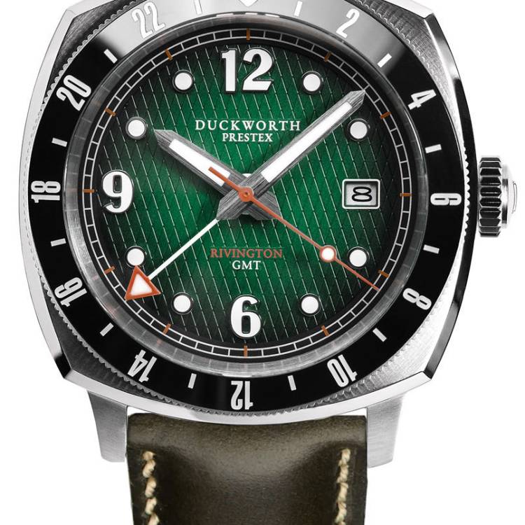 Duckworth Prestex Watch Rivington GMT Green Fume Olive Green Leather