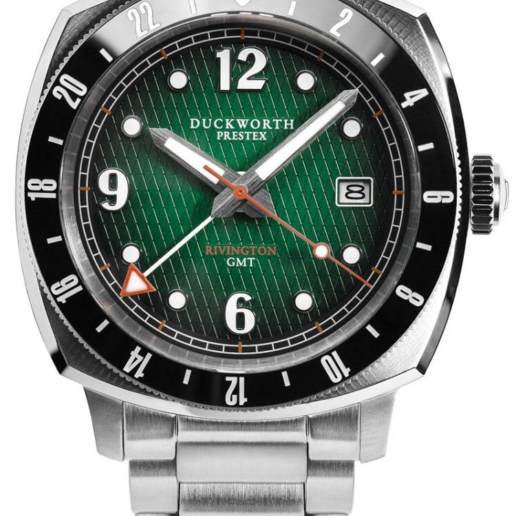Duckworth Prestex Watch Rivington GMT Green Fume Steel Bracelet