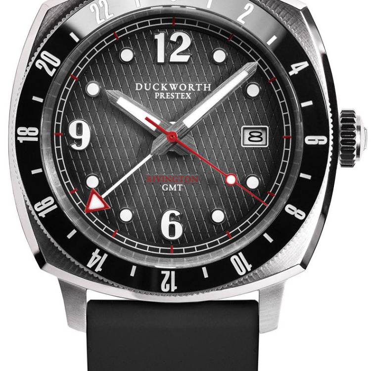 Duckworth Prestex Watch Rivington GMT Black Grey Fume Black Rubber