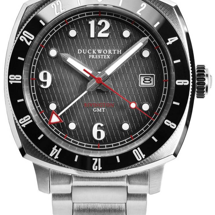 Duckworth Prestex Watch Rivington GMT Black Grey Fume Steel Bracelet