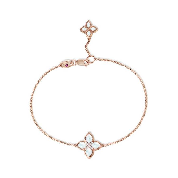 Roberto Coin Princess Flower 18ct Rose Gold Diamond Mother of Pearl Bracelet