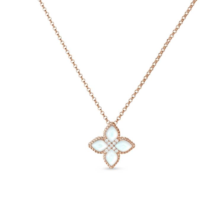 Roberto Coin Princess Flower 18ct Rose Gold Diamond Mother of Pearl Necklace