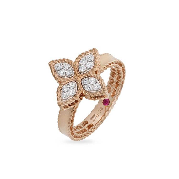 Roberto Coin Princess Flower 18ct Rose Gold Diamond Ring - 16-(56)