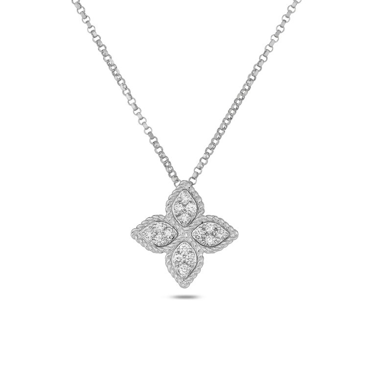 Roberto Coin Princess Flower 18ct White Gold Diamond Pendant Necklace
