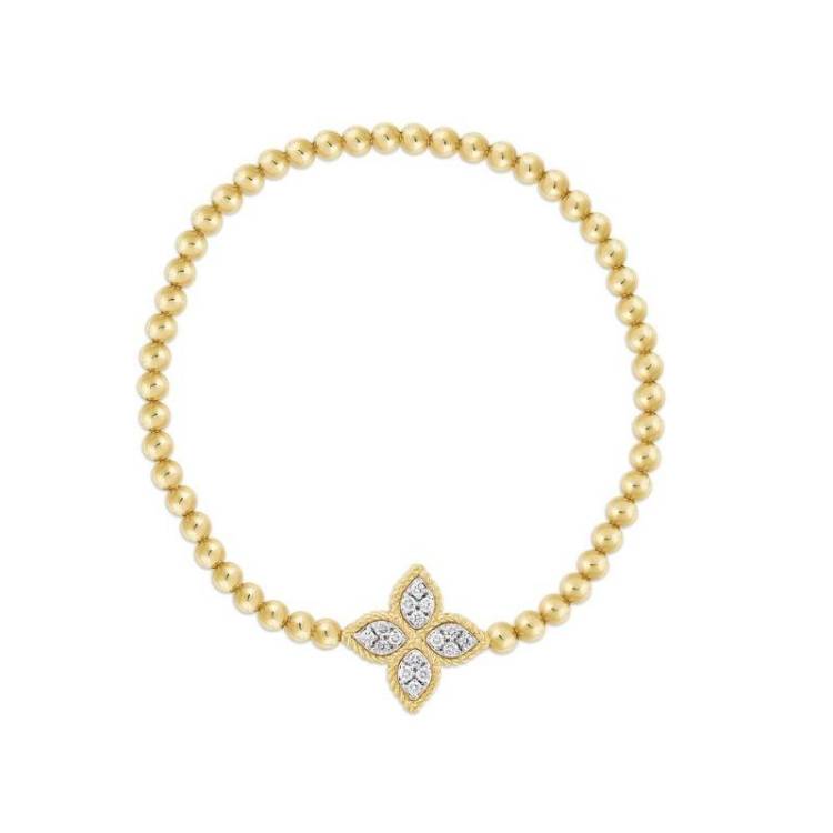 Roberto Coin Princess Flower 18ct Yellow Gold Diamond Medium Bracelet
