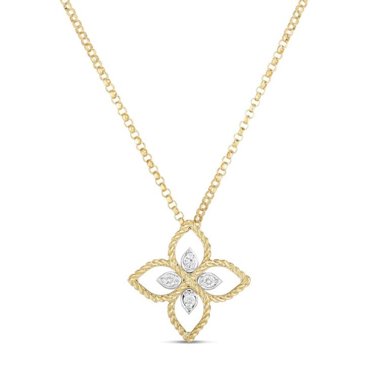 Roberto Coin Princess Flower 18ct Yellow Gold Diamond Necklace - Yellow Gold